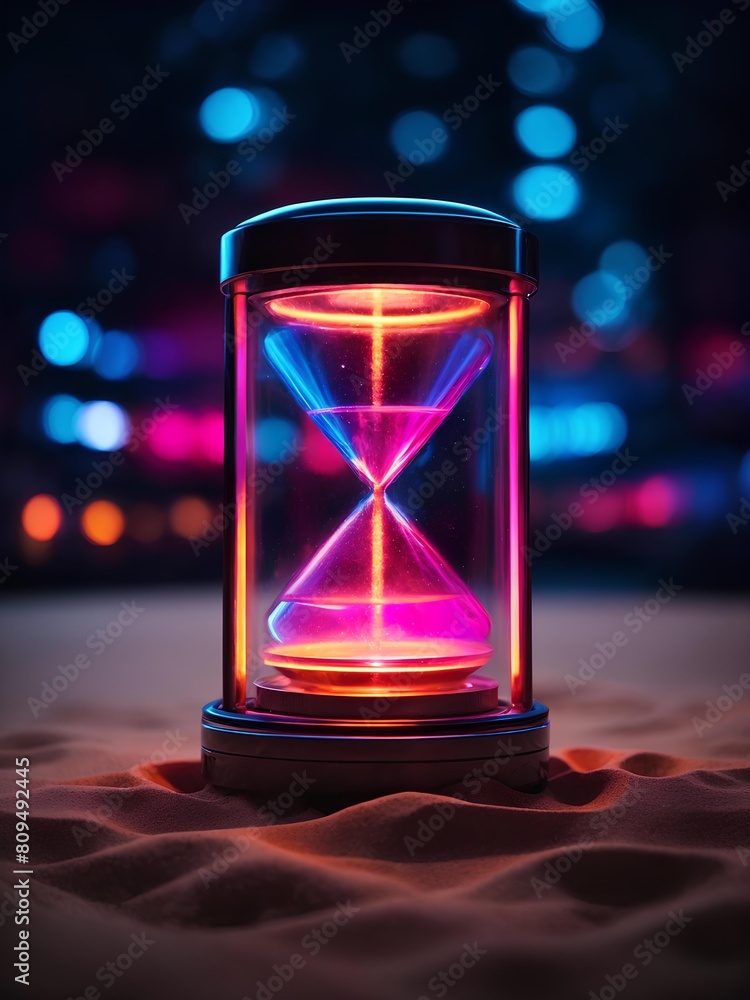 Abstract neon light Sand Watch artwork design, digital art wallpaper

