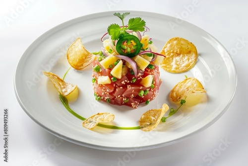 Ahi Tuna Tartare with Fresh Ingredients and Colorful Presentation