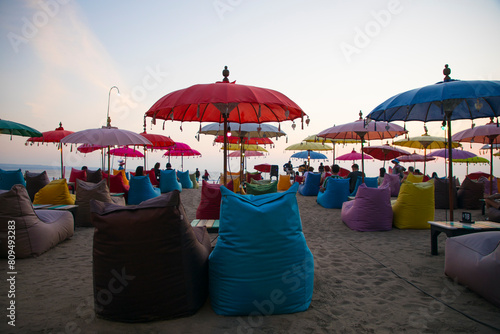 Obraz na płótnie Beautiful view of a cafe on the beach in Seminyak in Bali, Indonesia w salonie