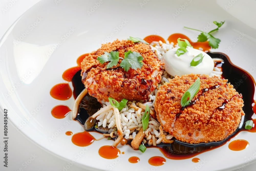Ahi Poke Moco: Artfully Arranged Culinary Delight with Rich Enoki Mushroom Sauce
