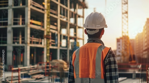 Construction Worker Overlooking Building Site