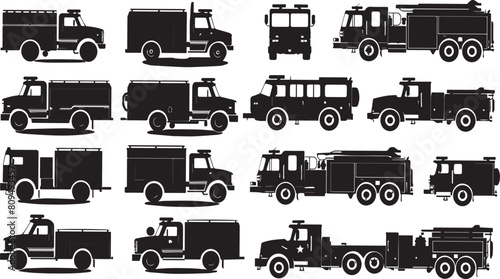 Fire Engine Silhouette vector illustration set 