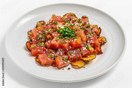 Tasty Ahi Poke with Ogo Seaweed and Taro Chips