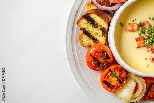 Aged Cheddar and Gruyere Cheese Fondue with Grilled Vegetables and Onions