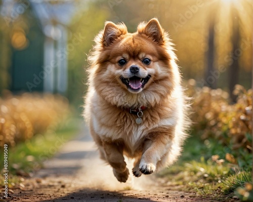 Pomeranian is running happily photo