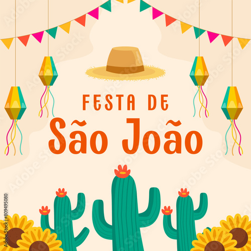 flat design festa de São João illustration with cactus