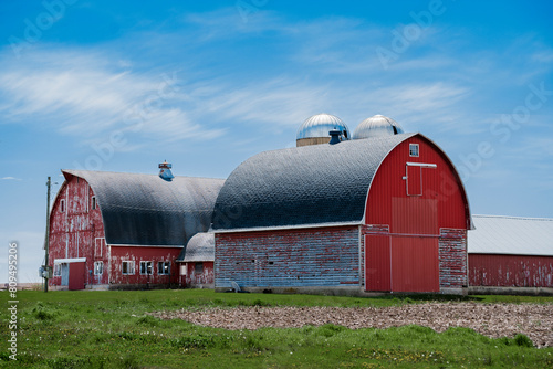 Rustic Red Barn and Silver Barn in Countryside