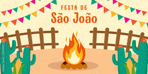 flat design festa de São João horizontal banner illustration photo
