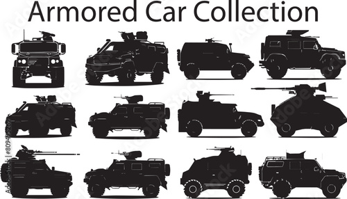 Armored Car collection Silhouette vector illustration