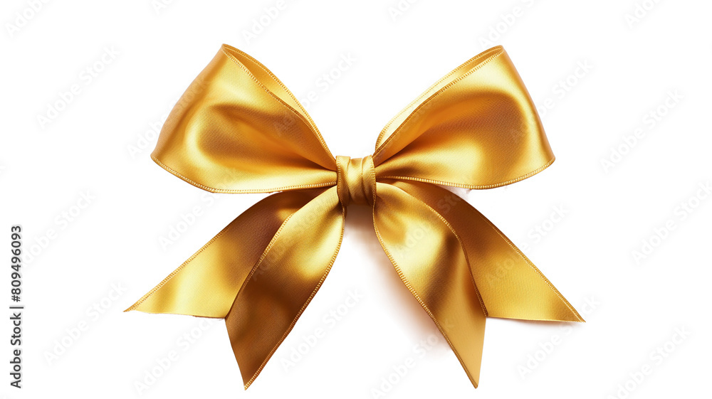 Gold ribbon bow isolated on a transparent background