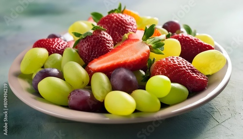 Vibrant fruit salad with juicy grapes and strawberries