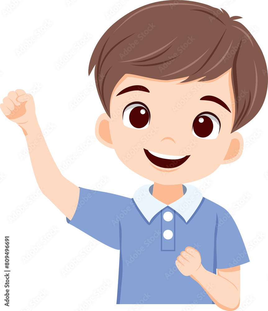 Boy with happy and glad and clenches fist