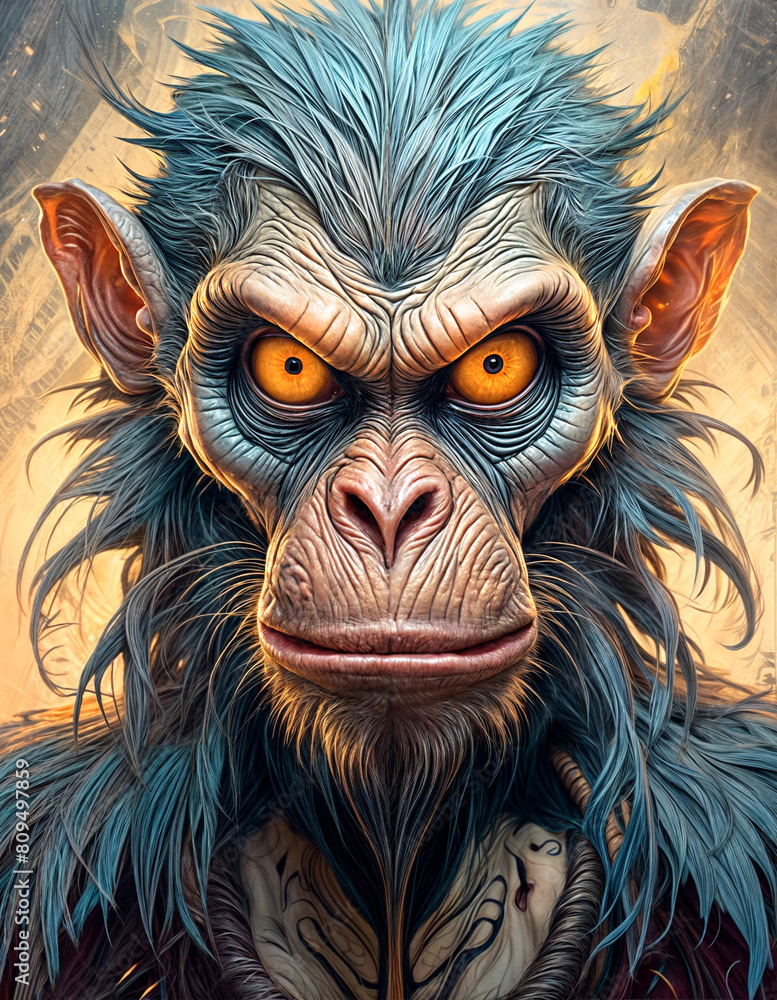 A Painting of a Primate Prankster: Mischief Sparkles in a Wily Grin A Painting of a Primate Prankster: Mischief Sparkles in a Wily Grin
