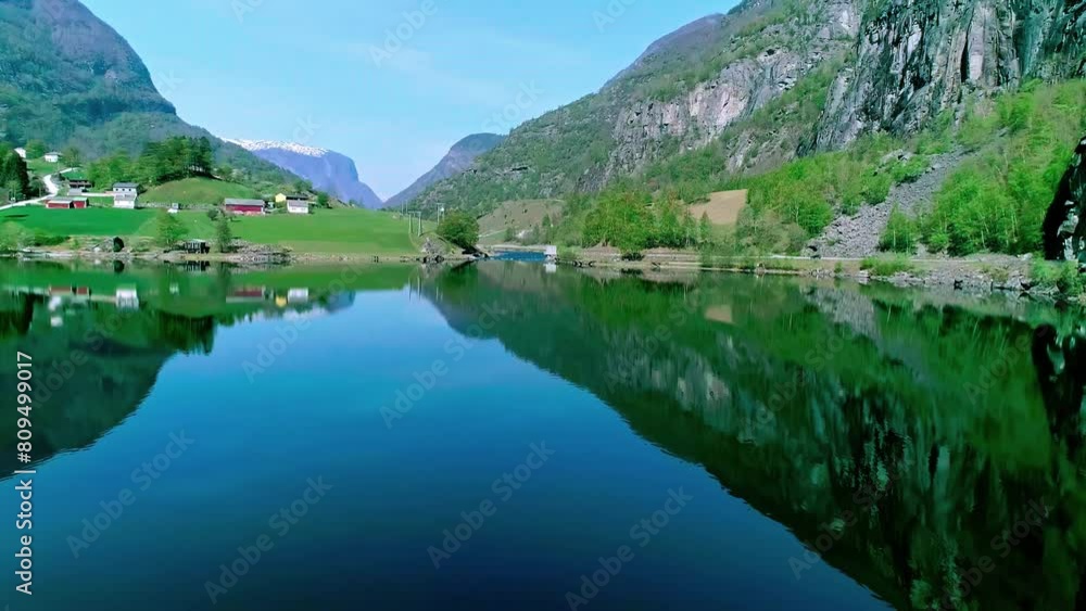 Calm water with a perfect reflection in Flam, Norway. Calm water with a perfect reflection in Flam, Norway.