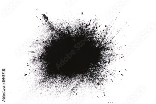 Black in powder isolated on the white background. Top view.