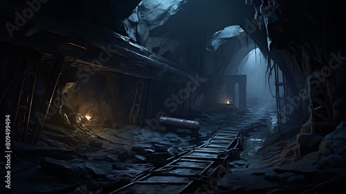 Scene of a Spectral Abandoned Mine, Where Echoes of Industry Haunt Silent Tunnels