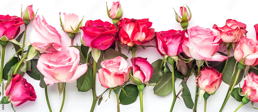 Beautiful red and pink rose flowers bunch isolated on white background