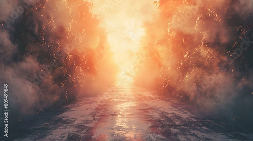 Illuminate the path ahead with unwavering determination,fantastical watercolor landscape in 3D rendering style photo