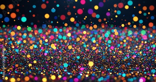 fantastic festive abstract background of glitter magic multicolor particles fly or float in viscous liquid and glow, amazing shining bokeh.