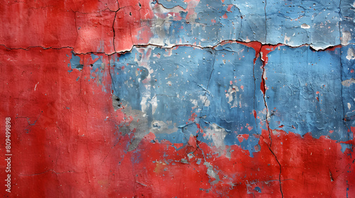A grunge background with red blue painted wall aged distressed rustic wallpaper 