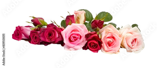 Beautiful red and pink rose flowers bunch isolated on white background