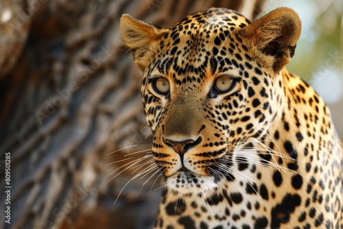 African leopard female pose in beautiful day light  African leopard face  AI generated