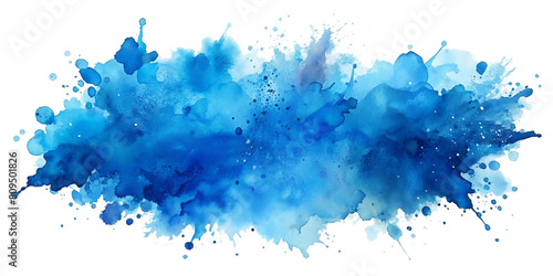 Abstract blue color painting illustration - watercolor splashes or stain, isolated on transparent background PNG