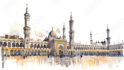 Grand Mosque Watercolor Painting isolated on a transparent background