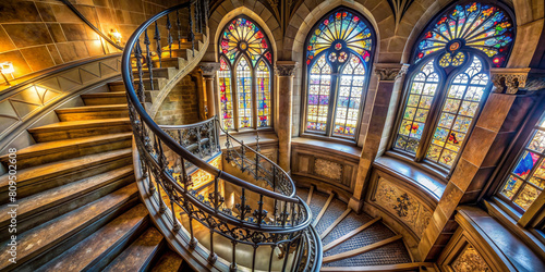 Spiral Staircase in Elegant Medieval Castle