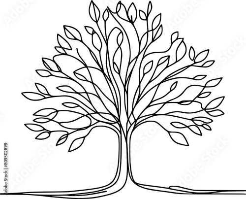 continuous single line tree vector drawing