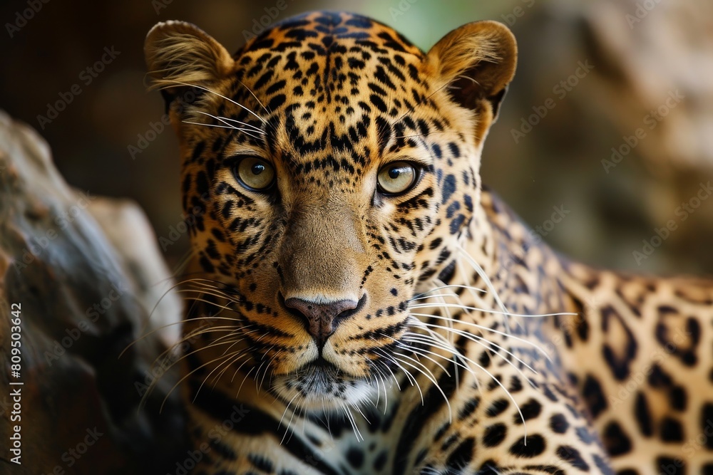 African leopard female pose in beautiful day light, African leopard face, AI-generated