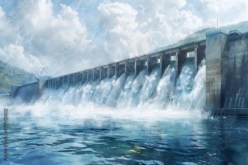 Majestic Hydroelectric Dam Harnessing Renewable Energy from Flowing Water