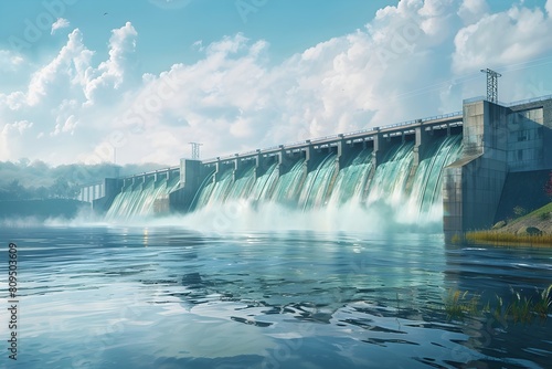 Majestic Hydroelectric Dam Harnessing Renewable Energy in a Serene Natural Landscape