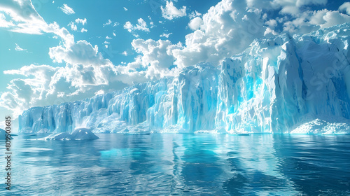 Majestic Melting Glaciers Sounding the Alarm on Pressing Climate Crisis:Captivating Cinematic Watercolor Landscape