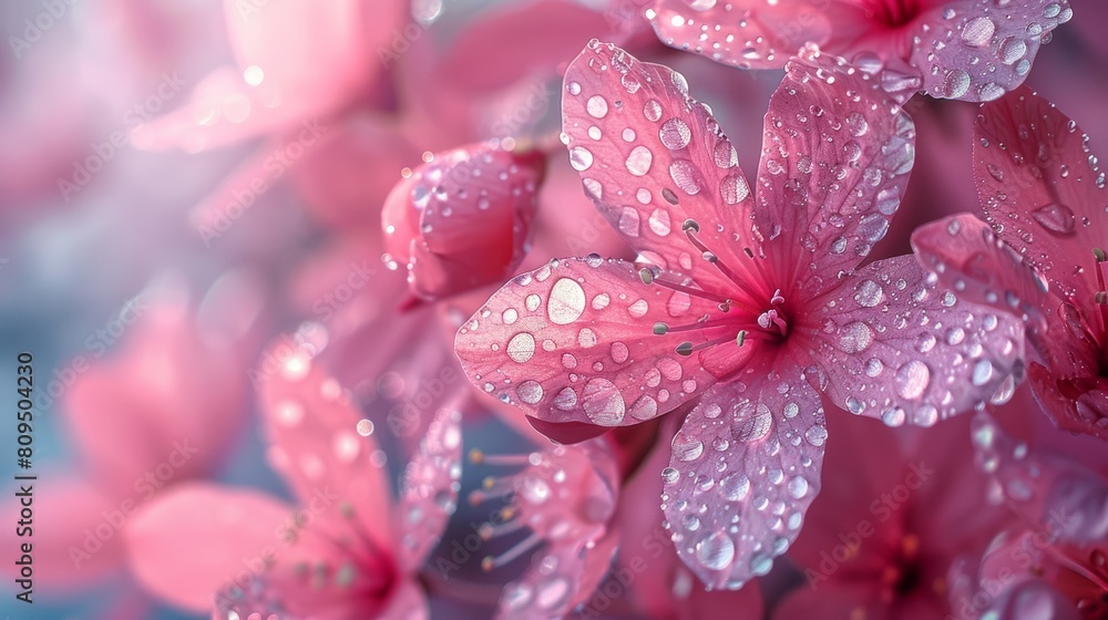 Close-up of pink flowers covered in raindrops Close-up of pink flowers covered in raindrops