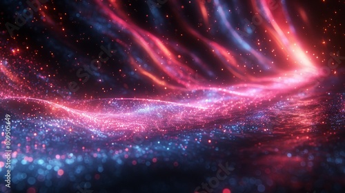Abstract cosmic energy waves with vibrant pink and red hues © muji