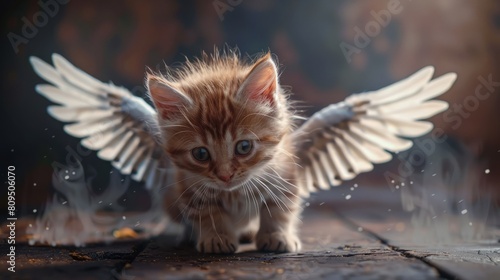 Little kitty with angel wings hyper realistic  © Business Pics