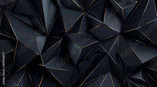Luxurious Dark Blue Abstract Template with Geometric Triangle Pattern and Golden Striped Lines on Black Background Abstract hyper realistic 