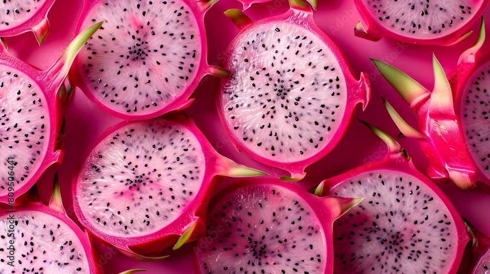 Vibrant and Textured Dragonfruit Slices Forming a Captivating Pattern Vibrant and Textured Dragonfruit Slices Forming a Captivating Pattern
