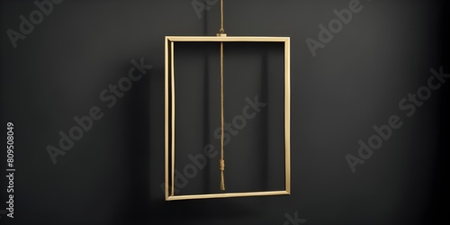 Golden frame hanging on a black wall. 3d rendering mock up