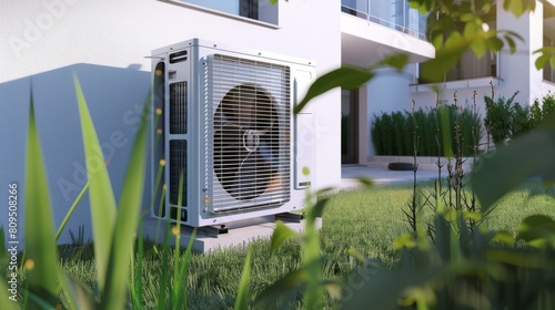 Technicians Installing Air Source Heat Pump Outdoors hyper realistic  © Business Pics