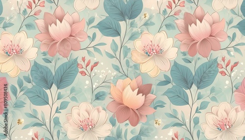 a wallpaper with a pattern of vintage floral prints, featuring soft pastels and detailed textures for a classic and elegant look © Zulfiqar bakoch
