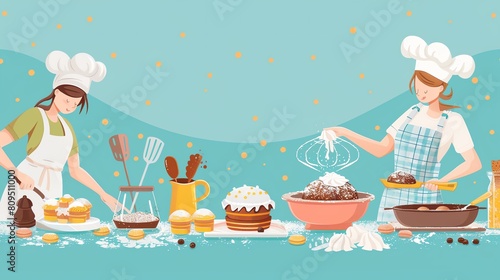 2D Flat illustration Activity Concept of a Baking Competition, with Copy Space for Culinary Creations photo