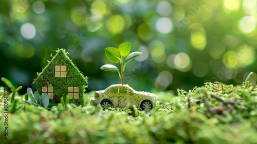 eco house and eco transportation concept background