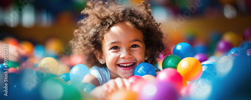 Little Girl Playing in Ball Pit