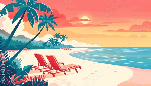 2D Flat illustration of summer beach background