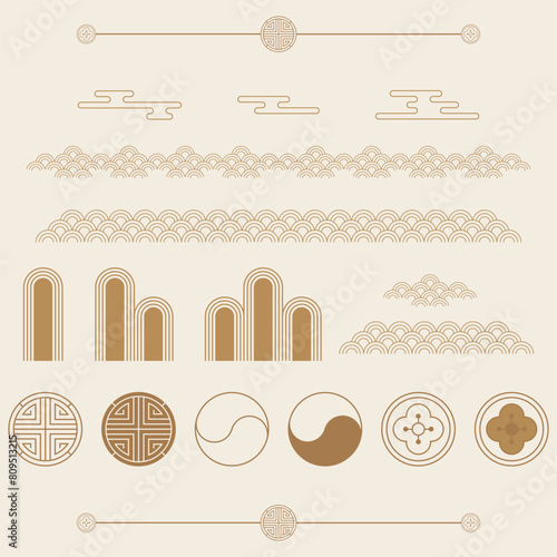 Vector illustration of minimal Korean Chinese  Japanese traditional elements concept. For banner, poster, card in oriental style