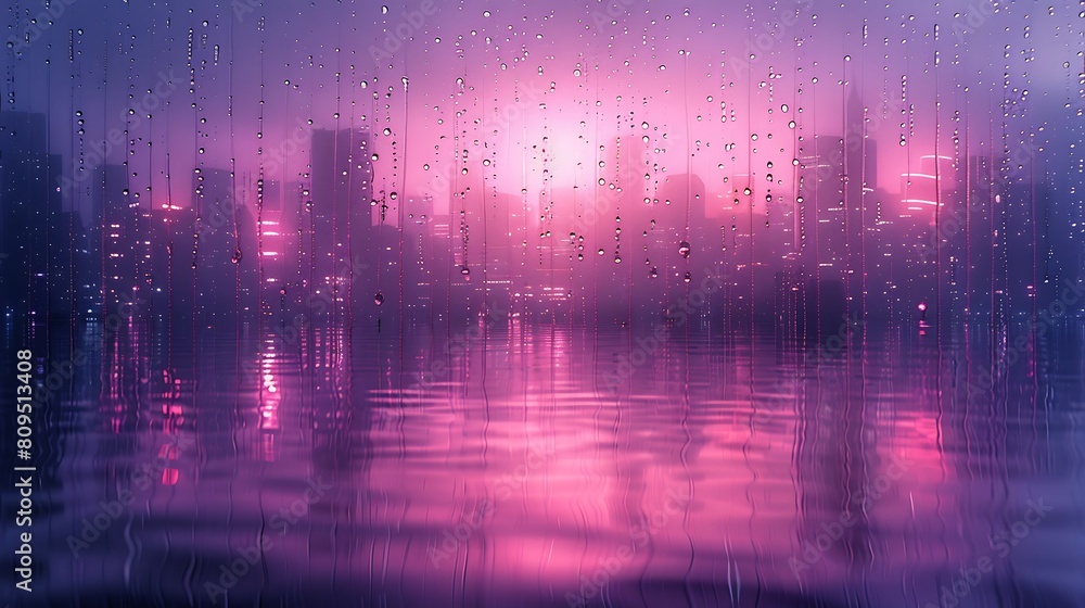 A minimalist design featuring gentle rain in pixelated lavender shades, falling softly on a monochrome cityscape that subtly reflects the colors of the rain. A minimalist design featuring gentle rain in pixelated lavender shades, falling softly on a monochrome cityscape that subtly reflects the colors of the rain.