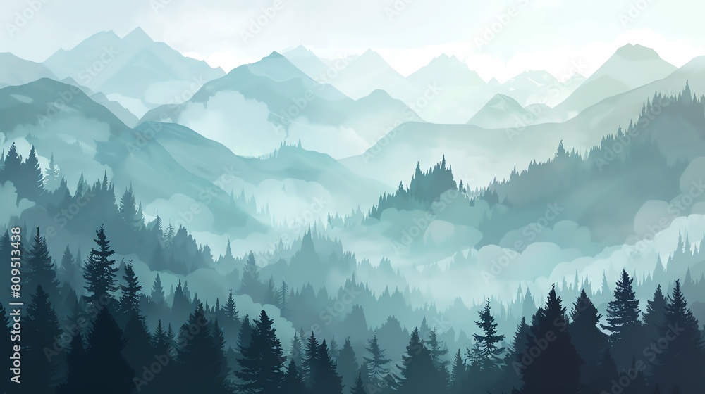 2D Flat illustration Landscape Concept of a Majestic Mountain Range