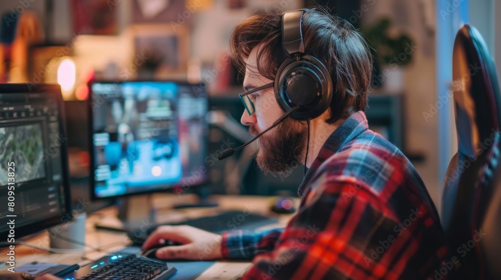 Remote employee participating in a virtual team building activity with online games Remote employee participating in a virtual team building activity with online games